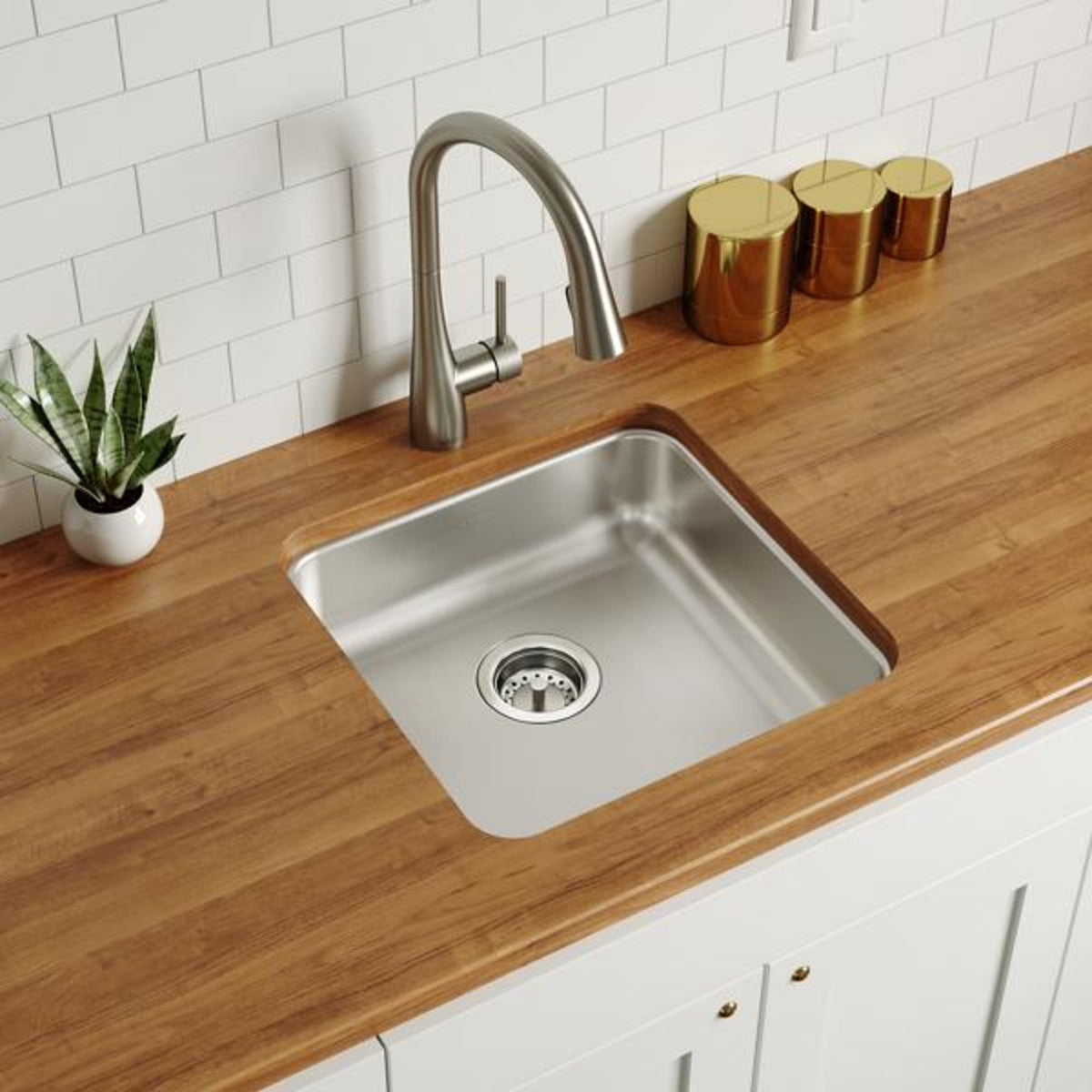 ELUHAD161655 Lustertone Classic Stainless Steel 18-1/2" x 18-1/2" x 5-3/8" Single Bowl Undermount ADA Sink