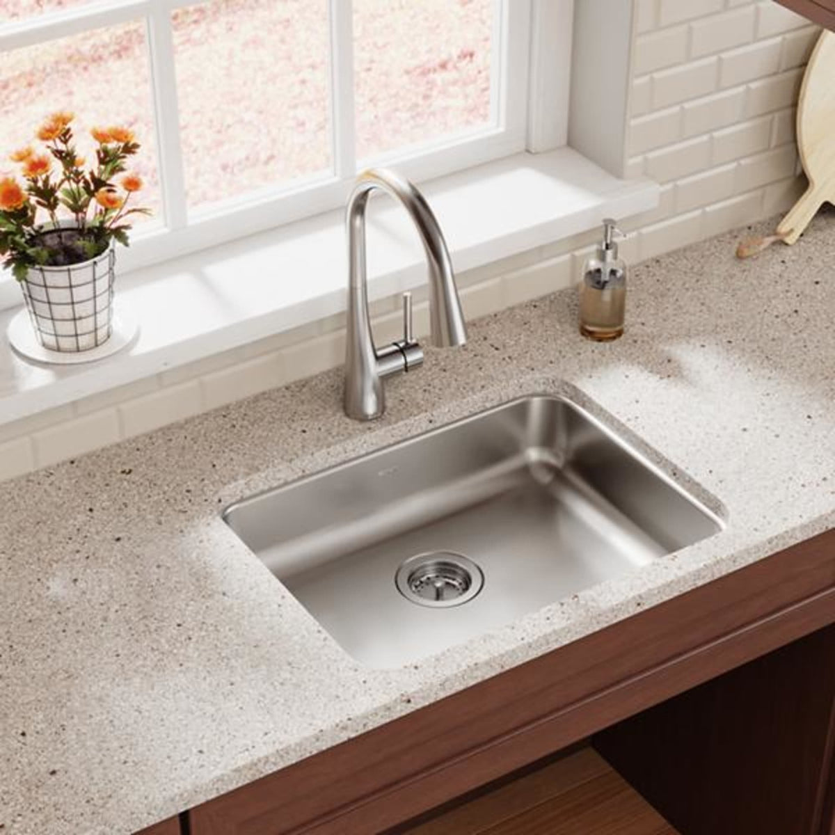 ELUHAD211555 Lustertone Classic Stainless Steel 23-1/2" x 18-1/4" x 5-3/8" Single Bowl Undermount ADA Sink