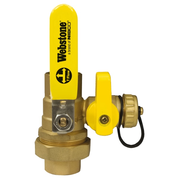 H-40435W 1-1/4" FIP Union x FIP Full Port Ball Valve Single Union with Hose Drain LF