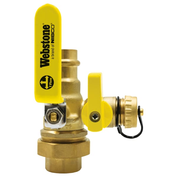 H-80433W 3/4" FIP Union x Press Full Port Ball Valve Single Union with Hose Drain LF