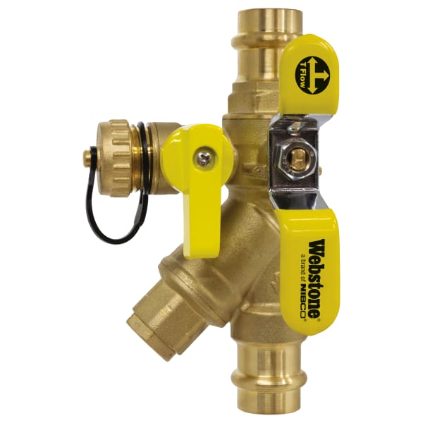 H-81562W 1/2" Press Full Port Ball Valve with Hose Drain and Integral Y-Strainer