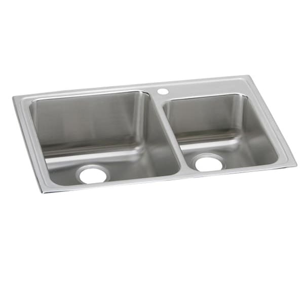 LFGR33221 Lustertone Classic Stainless Steel 33" x 22" x 10" 1-Hole 60/40 Double Bowl Drop-In Sink