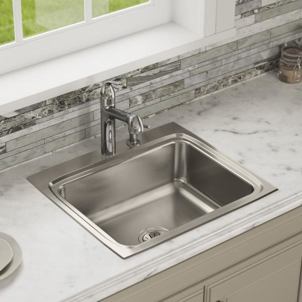 LR25221 Lustertone Classic Stainless Steel 25" x 22" x 8-1/8" 1-Hole Single Bowl Drop-In Sink
