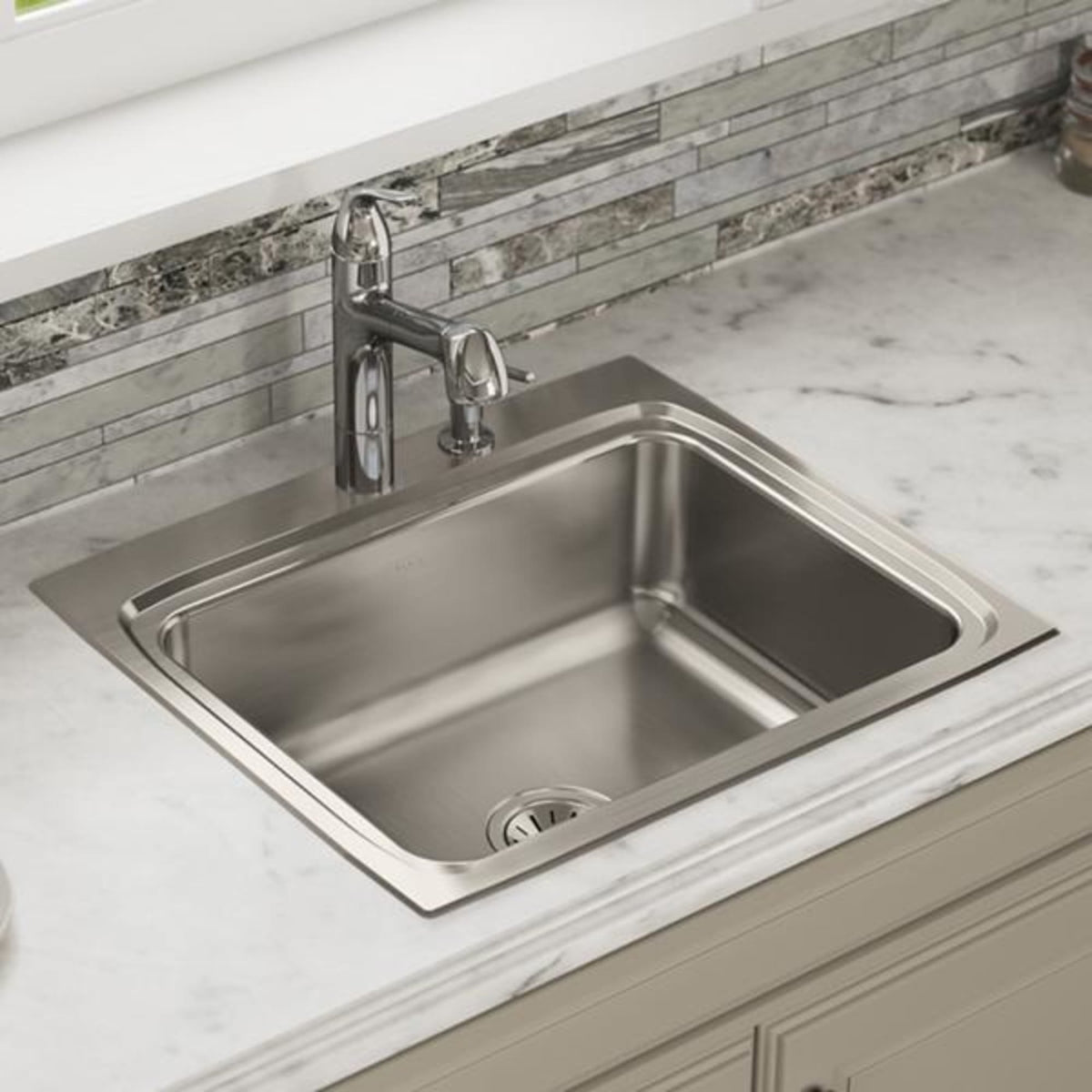 LR25223 Lustertone Classic Stainless Steel 25" x 22" x 8-1/8" 3-Hole Single Bowl Drop-In Sink