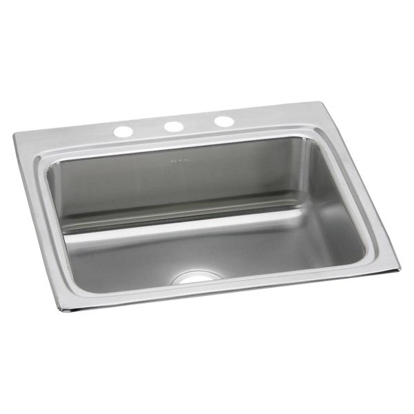 LR25223 Lustertone Classic Stainless Steel 25" x 22" x 8-1/8" 3-Hole Single Bowl Drop-In Sink