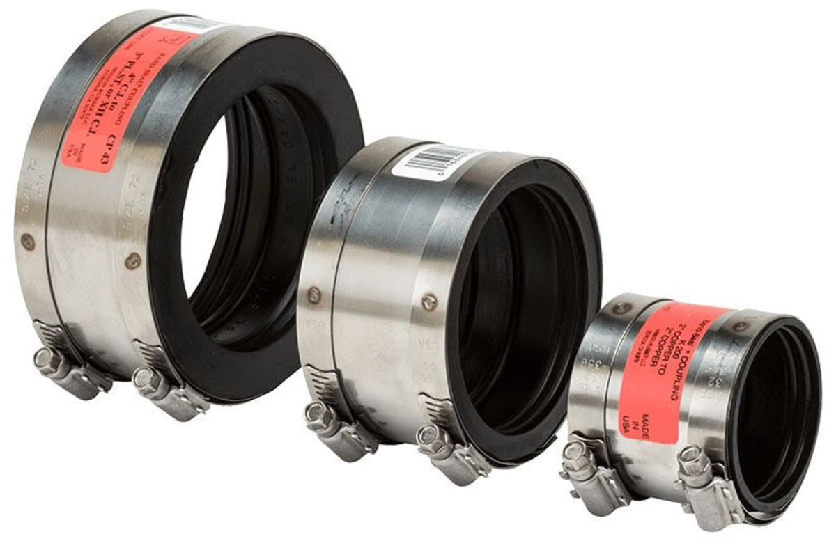 CK-2125 2" Cast Iron/Plastic/Steel to 1-1/4" Copper or 1" Plastic/Steel Shielded Rubber Transition Coupling 0802538