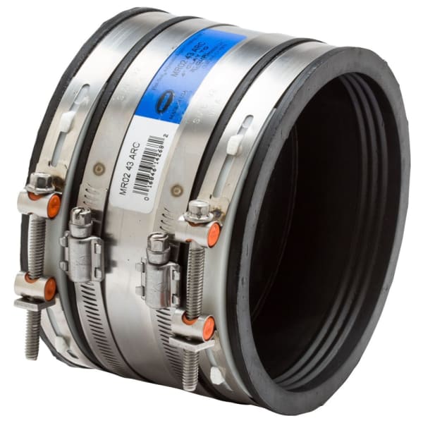 MR02-44-ARC 4" Clay to 4" Cast Iron/Plastic Shielded Adjustable Rubber Repair Coupling 1404250