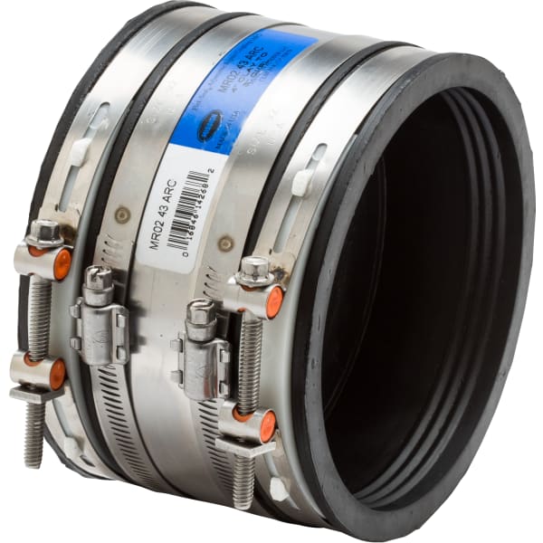 MR02-64-ARC-WD 6" Clay to 4" Cast Iron/Plastic Shielded Adjustable Rubber Repair Coupling 1406218