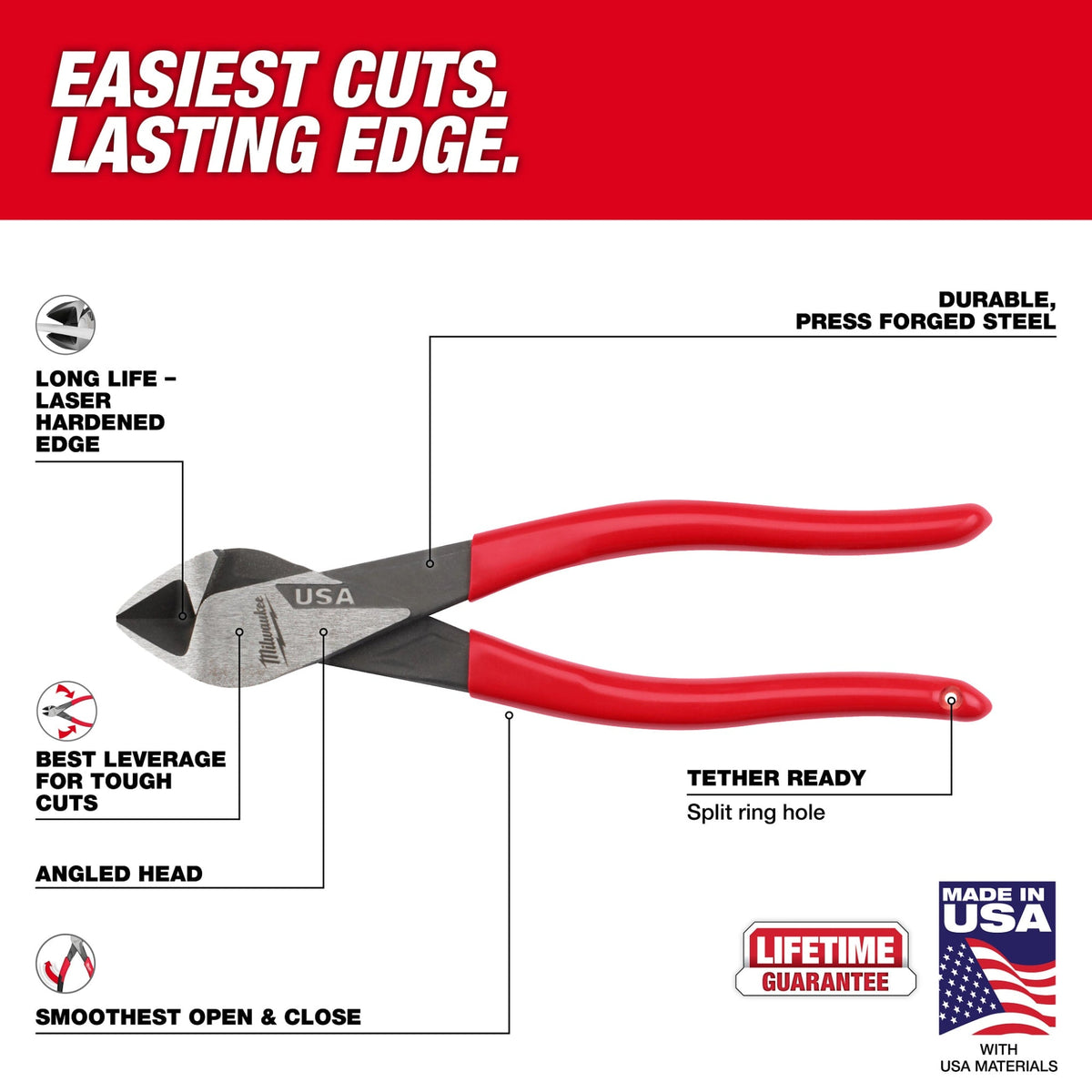 MT508A 8" Angled Head Diagonal Dipped Grip Cutting Pliers (USA)