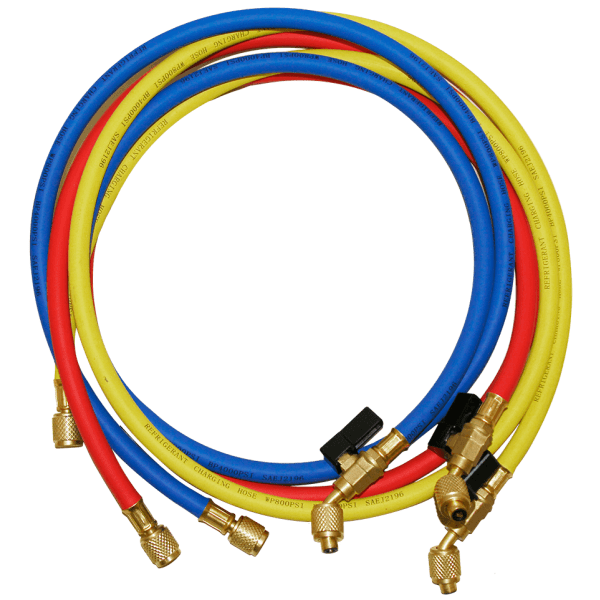 NH5SC 1/4" Charging Hoses with Ball Valve, 5 ft Long