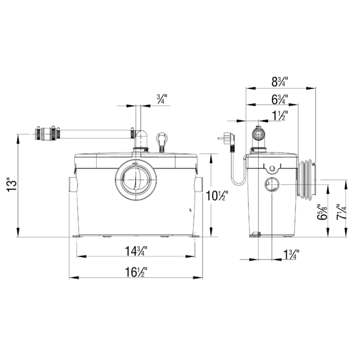 SaniAccess 2 Half-Bathroom Macerating Pump - 1/2hp - 2pcs - Install with Any Bowls & Tank