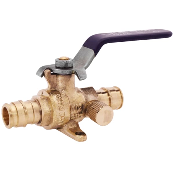 101-564NL 3/4" - F1960, No Lead DZR Forged Brass Cold Expansion PEX Drop Ear Ball Valve with Drain