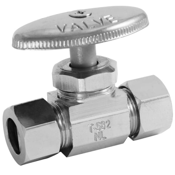 114-201NL 3/8" x 3/8" - Comp (OD) x Comp (OD), No Lead Chrome-Plated Forged Brass Multi-Turn OD x OD Straight Stop Valve