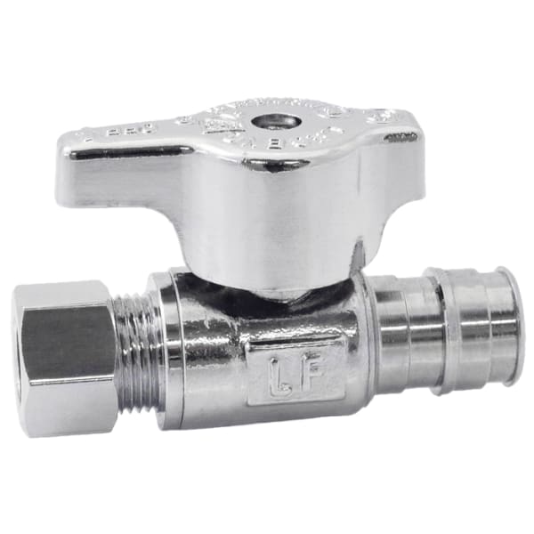 114-706NL 1/2" x 3/8" - F1960 x Comp (OD), No Lead Chrome-Plated Forged Brass 1/4-Turn Ball-Type F1960 x OD Straight Stop Valve