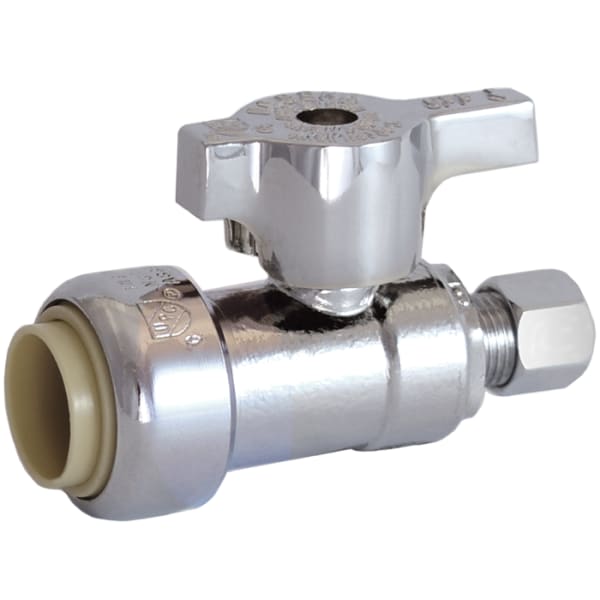 114-913NL 1/2" x 3/8" - Push x Comp (OD), No Lead Chrome-Plated Forged Brass 1/4-Turn Ball-Type Push x OD Straight Stop Valve