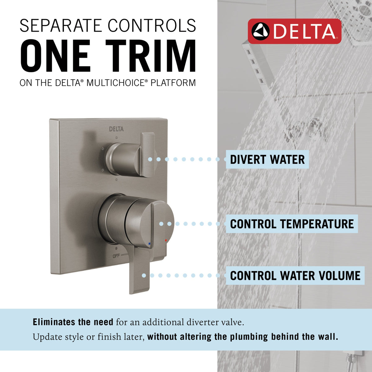 T27967-SS Ara® Angular Modern Monitor® 17 Series Valve Trim with 6-Setting Integrated Diverter Stainless