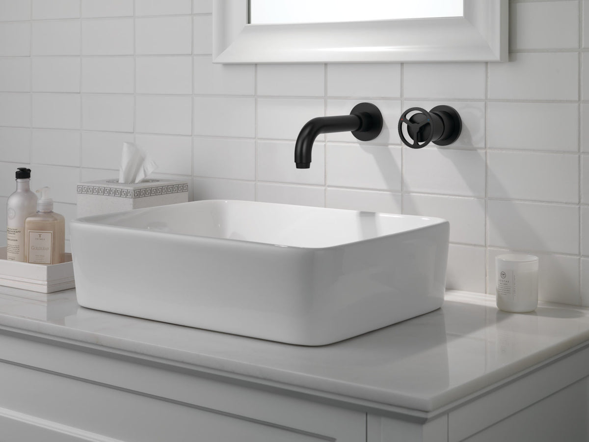 Trinsic® Single Handle Wall Mount Bathroom Faucet Trim Matte Black T3558LF-BLWL