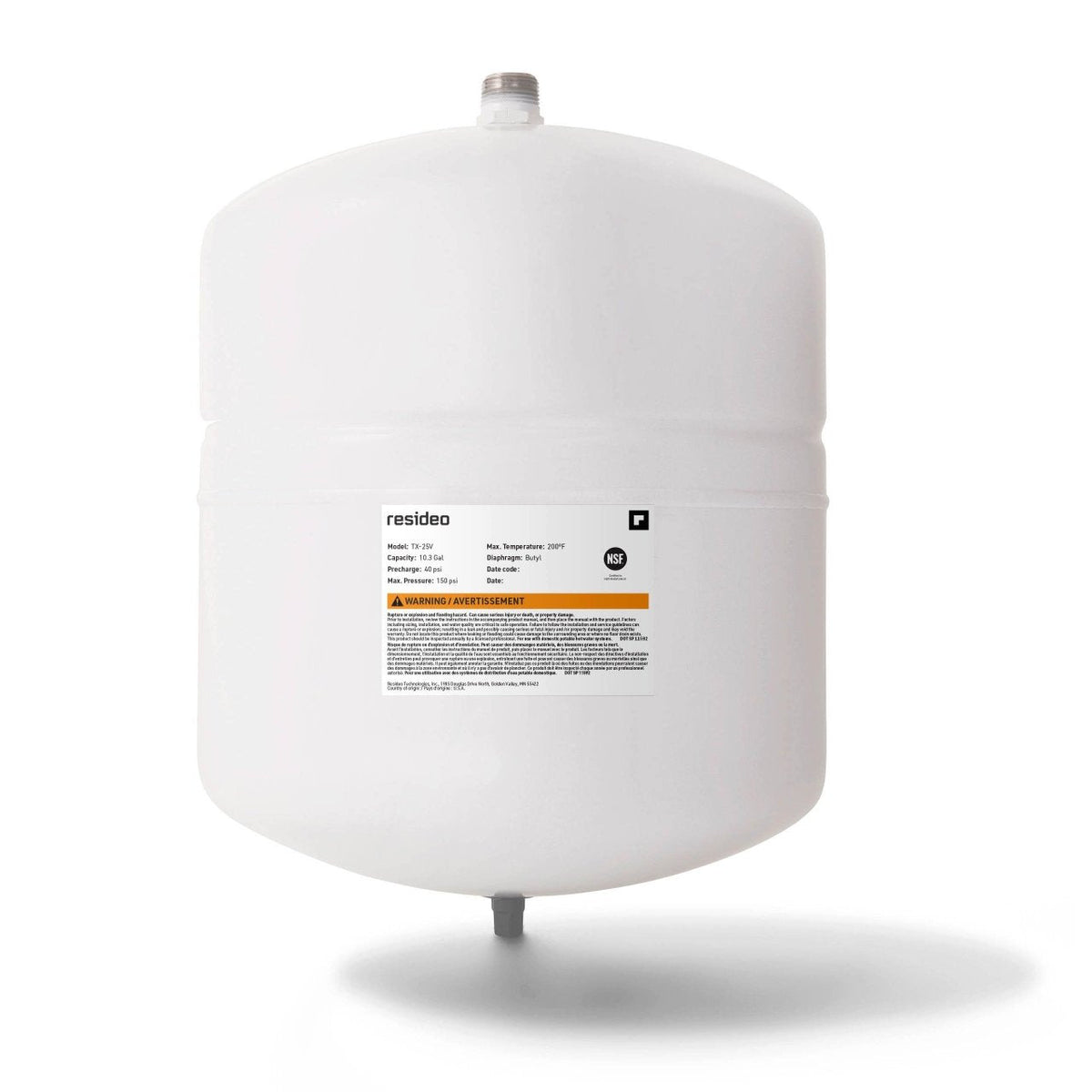 TX-25V/U Potable Water Expansion Tank, 10.3 Gallon, 1 in Female NPT