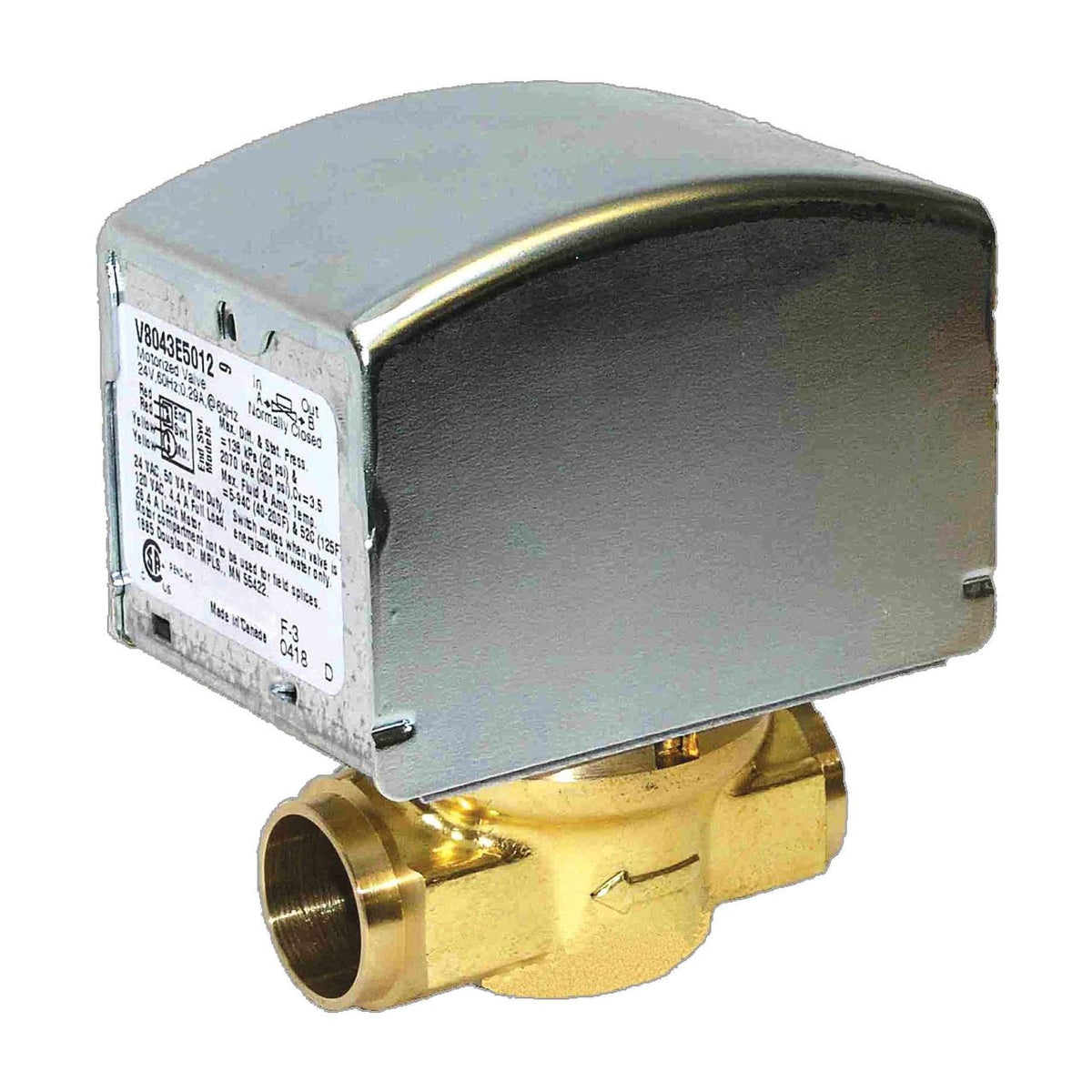 V8043F5093/U Zone Valve, 3/4 in Sweat, 8 Cv, 8 psi Close-Off, 300 psi Static
