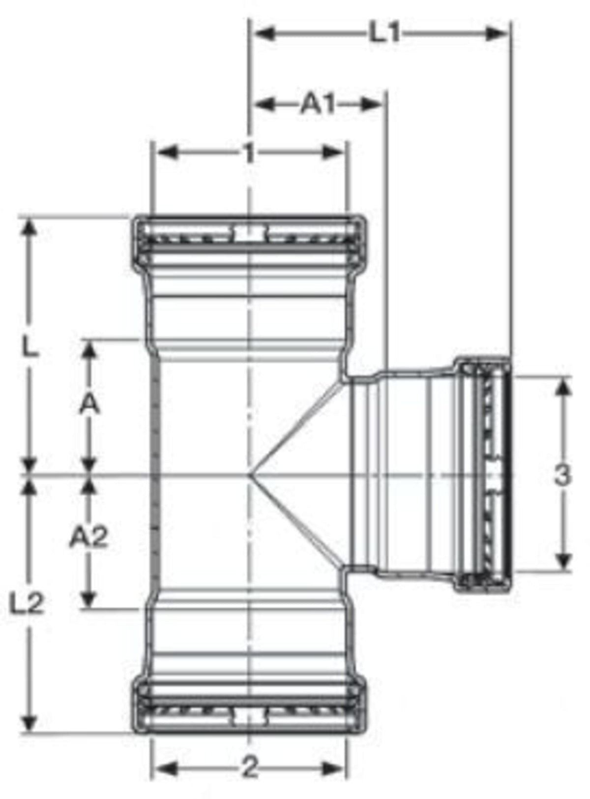 20709 2-1/2" x 2" x 1" - (P-P-P) - Tee (Reducing), ProPress®
