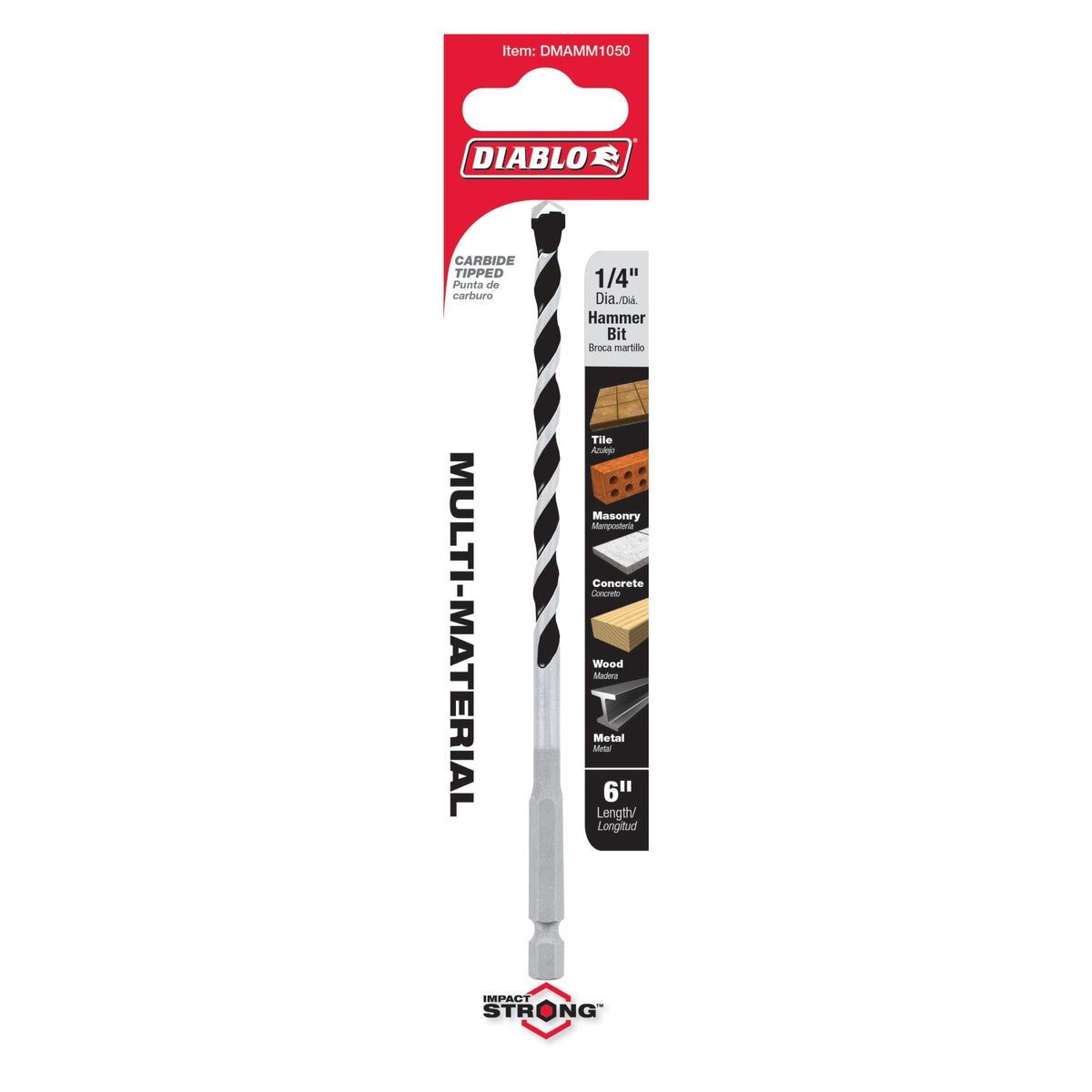DMAMM1050 1/4" x 4" x 6" Multi-Material Carbide-Tipped Hammer Drill Bit