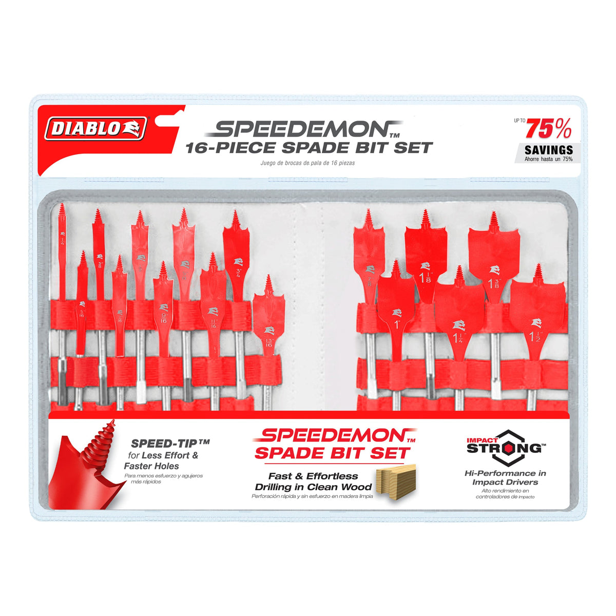 DSP2980-S16 16 pc Spade Bit Set For Wood (16-Piece)