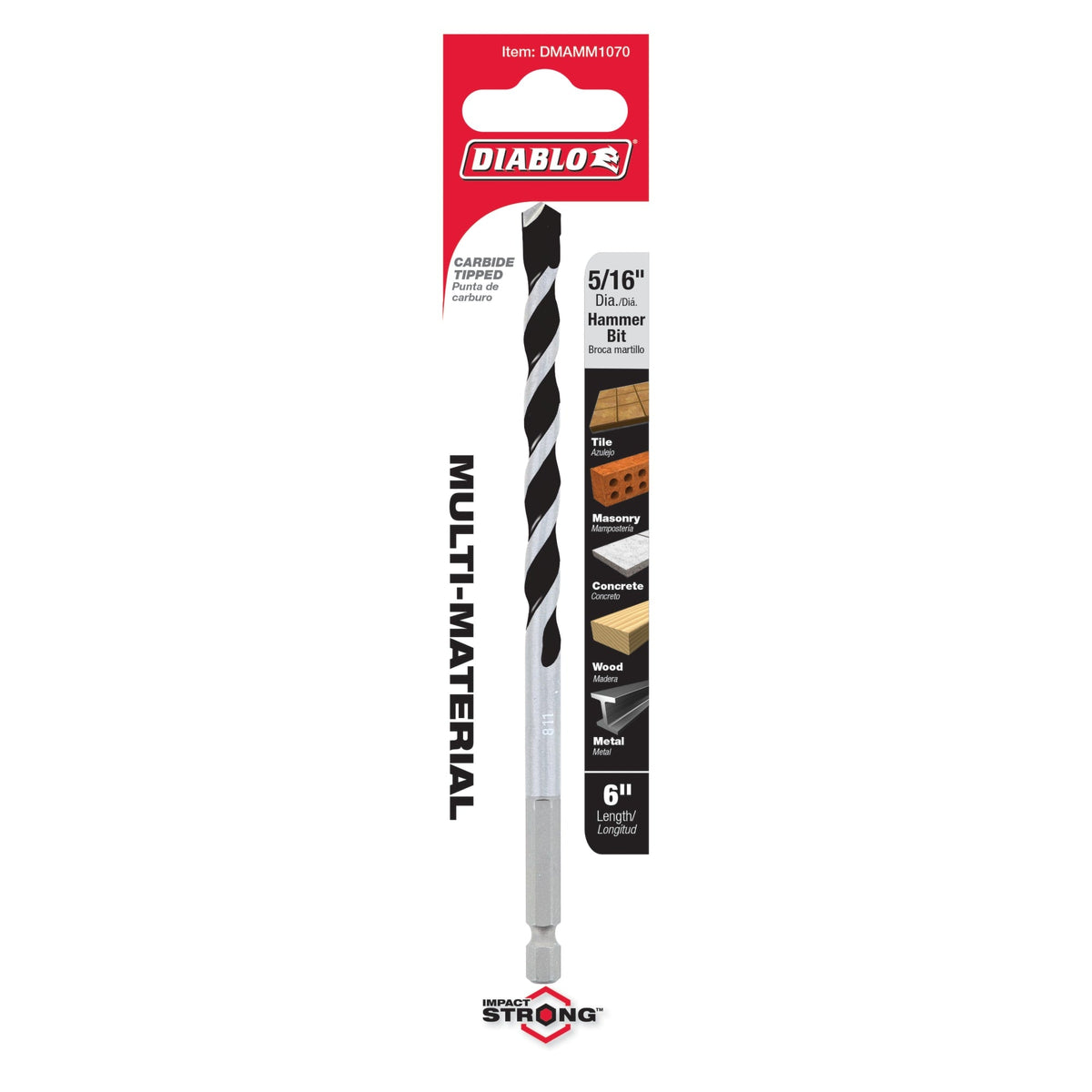 DMAMM1070 5/16" x 4" x 6" Multi-Material Carbide-Tipped Hammer Drill Bit