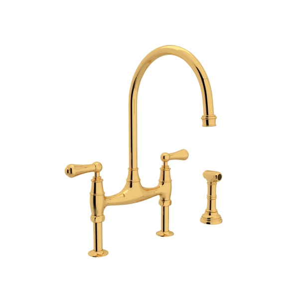 U.4719L-ULB-2 Georgian Era™ Bridge Kitchen Faucet With Side Spray in Unlacquered Brass