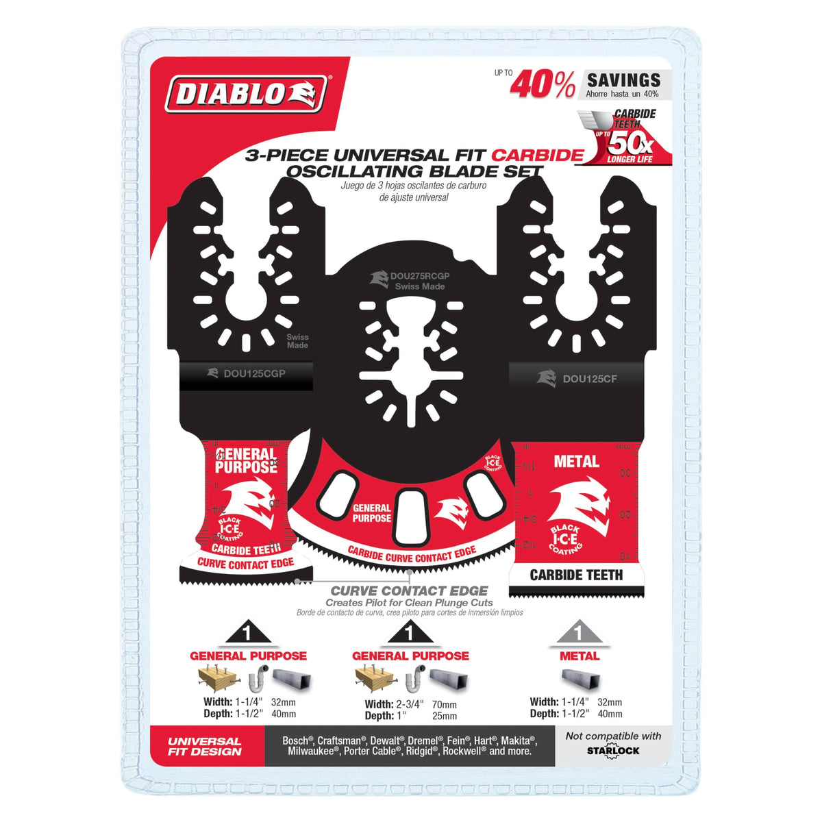 DOU3CS 3 pc Universal Fit Carbide Oscillating Blade Set (3-Piece)