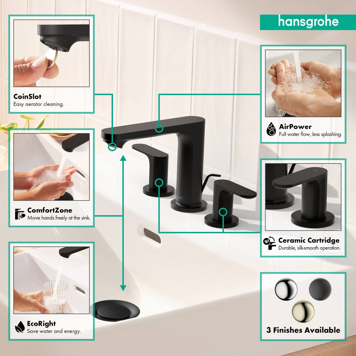 72530671 Rebris S Widespread Faucet 110 with Pop-Up Drain, 1.2 GPM in Matte Black