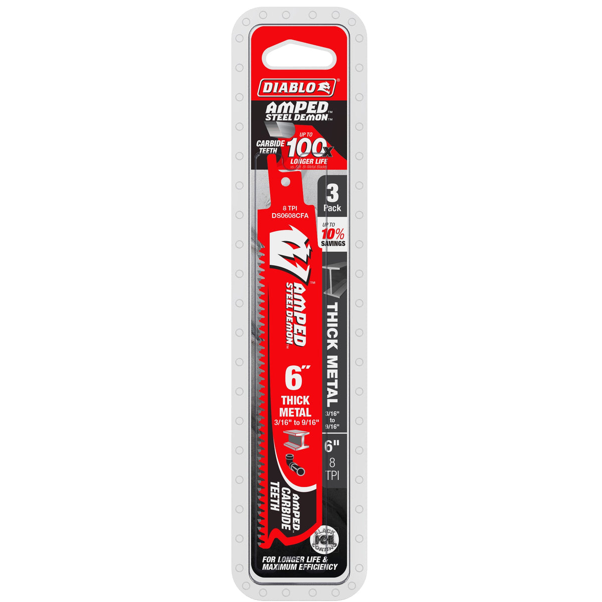 DS0608CFA3 6" 8TPI AMPED™ Steel Demon™ Carbide Teeth Reciprocating Saw Blades for Thick Metal (3-Pack)