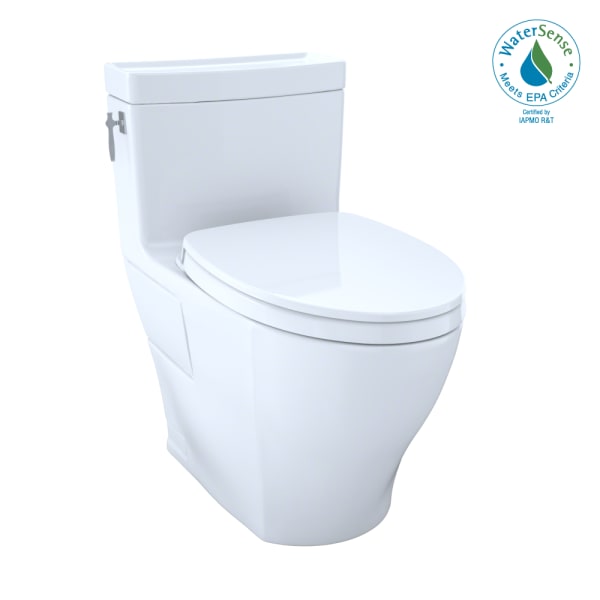 Aimes WASHLET+ One-Piece Elongated 1.28 GPF Universal Height Skirted Toilet with CEFIONTECT, Cotton White - MS626124CEFG#01