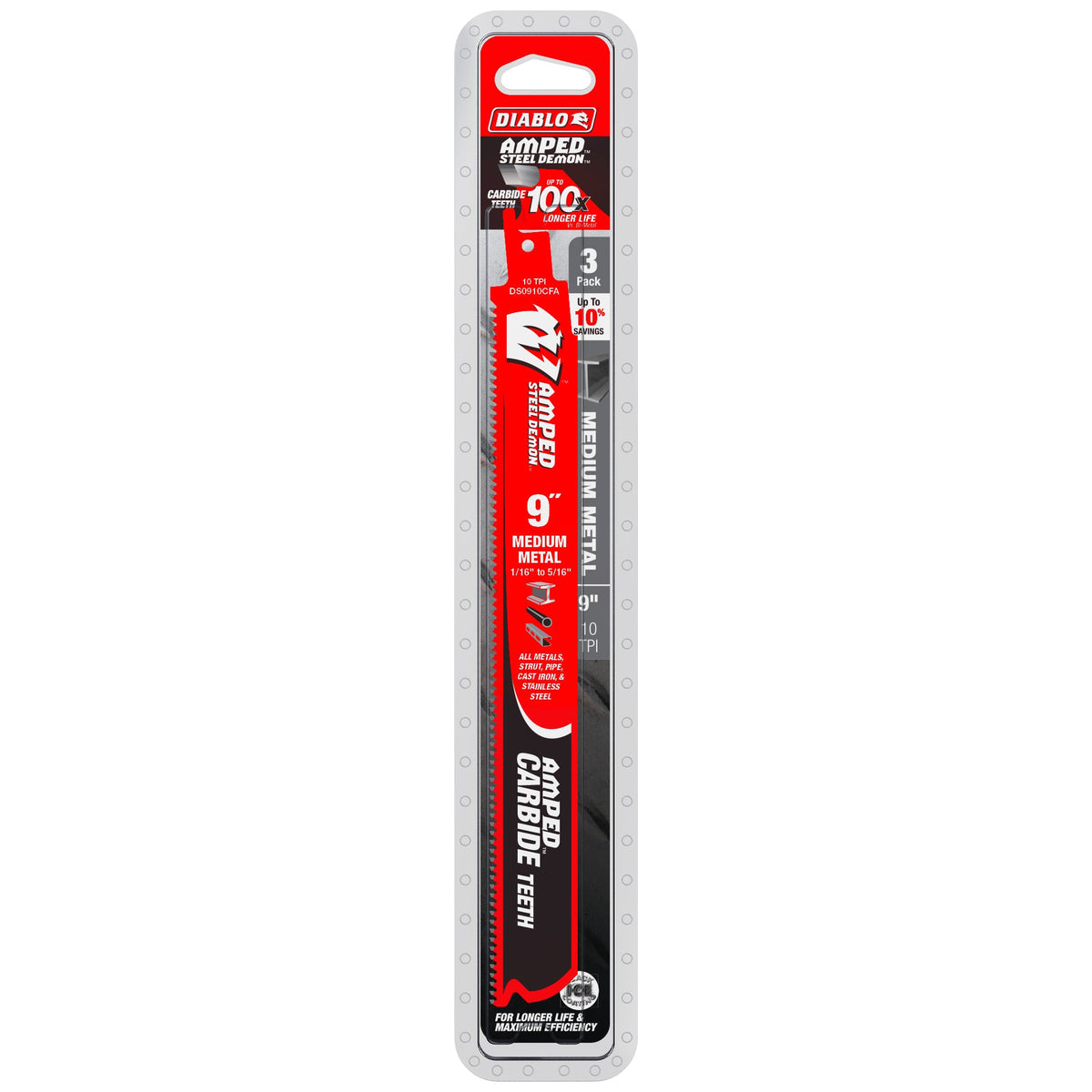 DS0910CFA3 9" 10TPI AMPED™ Steel Demon™ Carbide Teeth Reciprocating Saw Blades for Medium Metal (3-Pack)