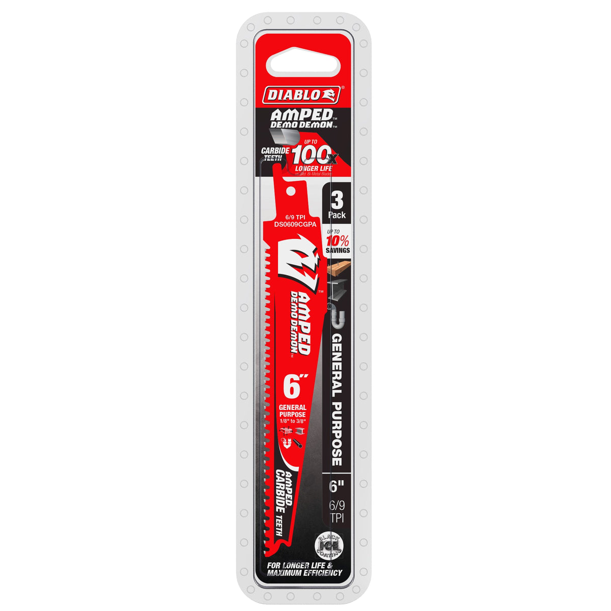 DS0609CGPA3 6" 6/9TPI AMPED™ Demo Demon™ Carbide Teeth Reciprocating Saw Blades for General Purpose Cuts (3-Pack)