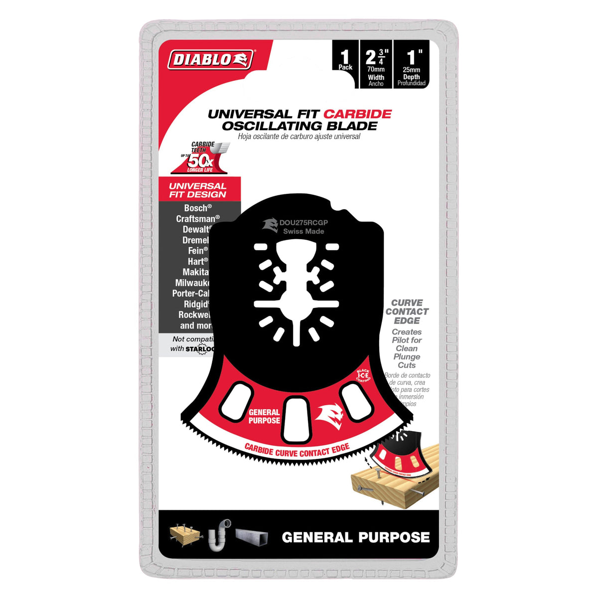 DOU275RCGP 2-3/4" AMPED™ Demo Demon™ Universal Fit Carbide Teeth Oscillating Blade for General Purpose Cuts