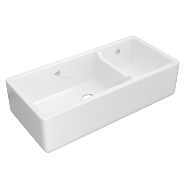RC4019WH Lancaster™ 40" Double Bowl Farmhouse Apron Front Fireclay Kitchen Sink in White (WH)