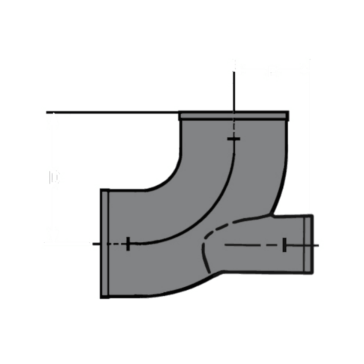 006947 3" x 3", NH x NH, Gray Cast Iron DWV, Straight, 1/4 Bend with 2" Heel Opening