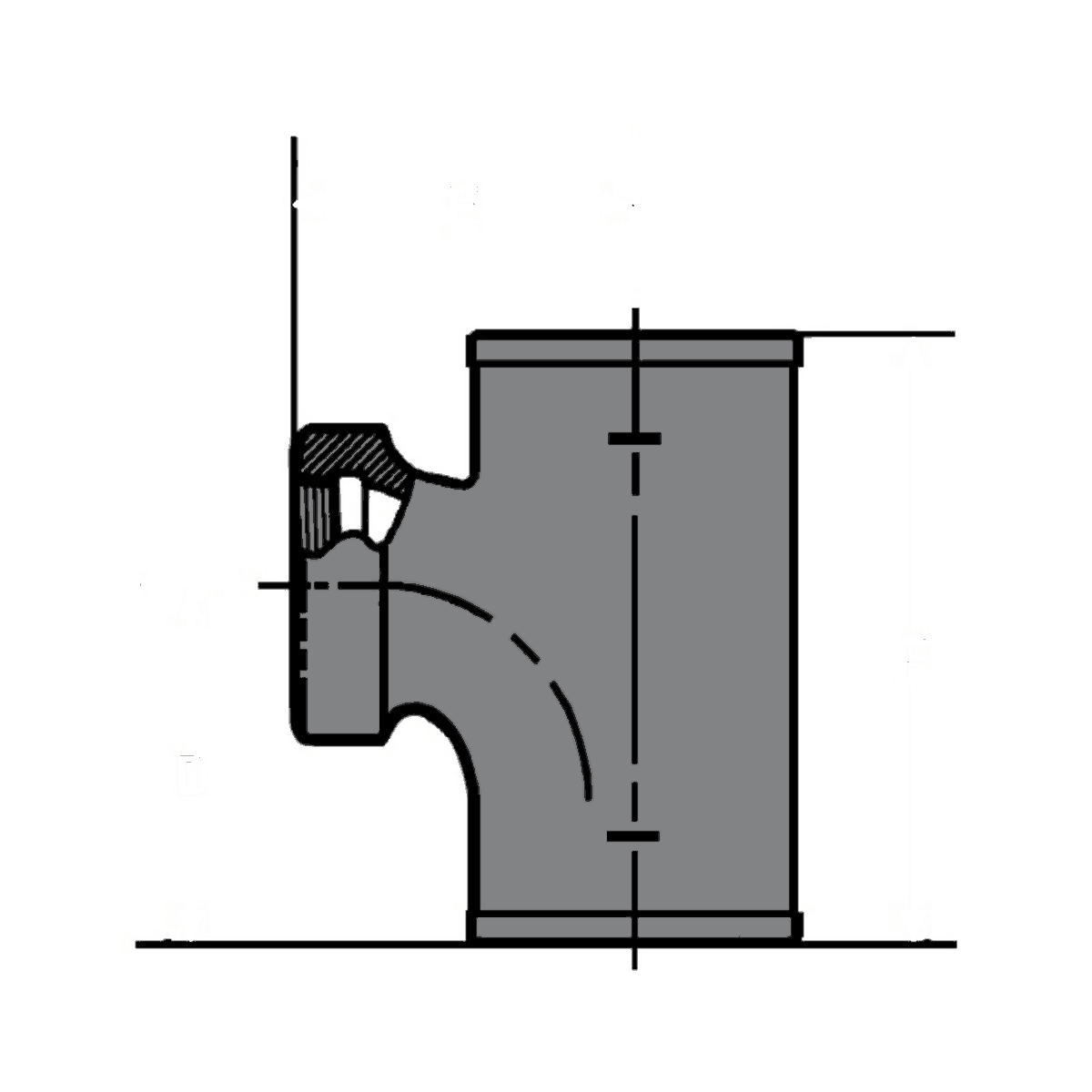 008026 3" x 3" x 1-1/2", NH x NH x NH, Gray, Cast Iron, Sanitary, Tapped, Reducing, Tee
