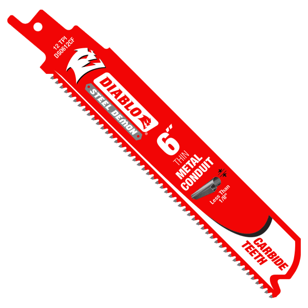 DS0612CF3 6" 12TPI Steel Demon™ Carbide Teeth Reciprocating Saw Blades for Thin Metal Conduit (3-Pack)