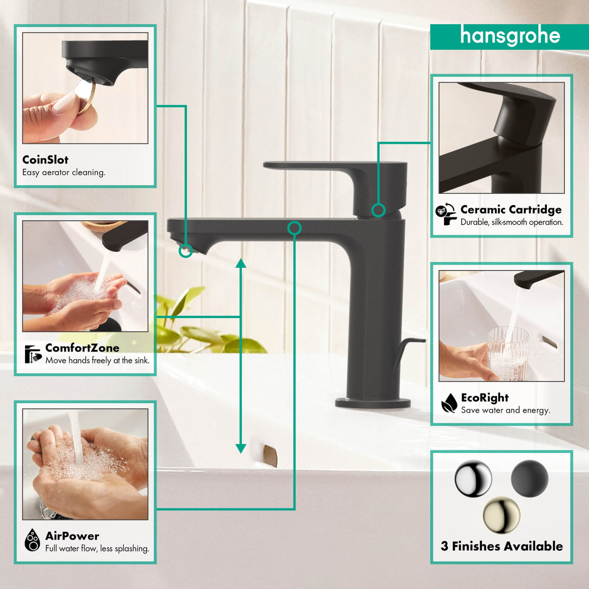 72517671 Rebris S Single-Hole Faucet 110 with Pop-Up Drain, 1.2 GPM in Matte Black