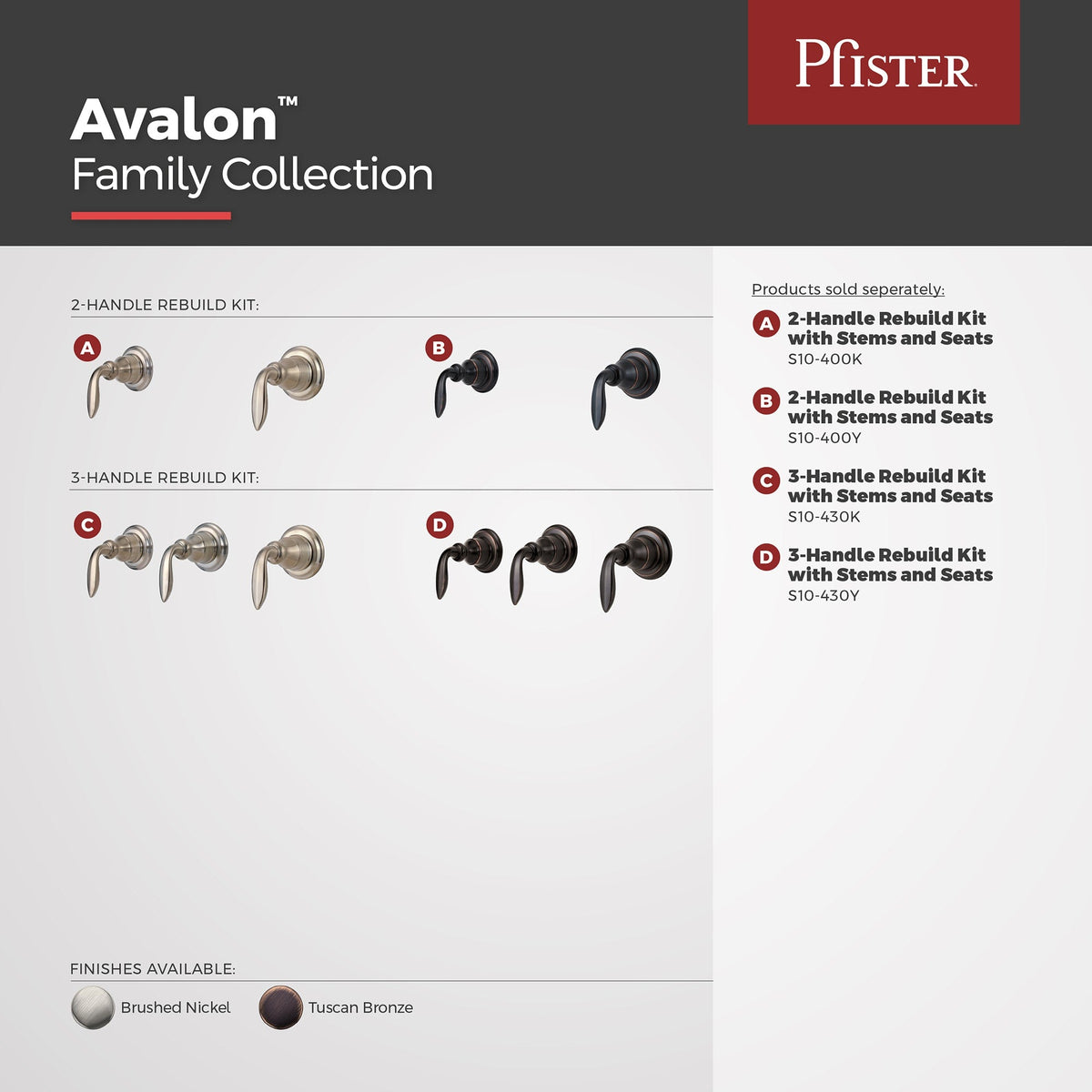 S10430K Avalon 3-Handle Tub & Shower Faucet with Metal Lever Handles in Brushed Nickel