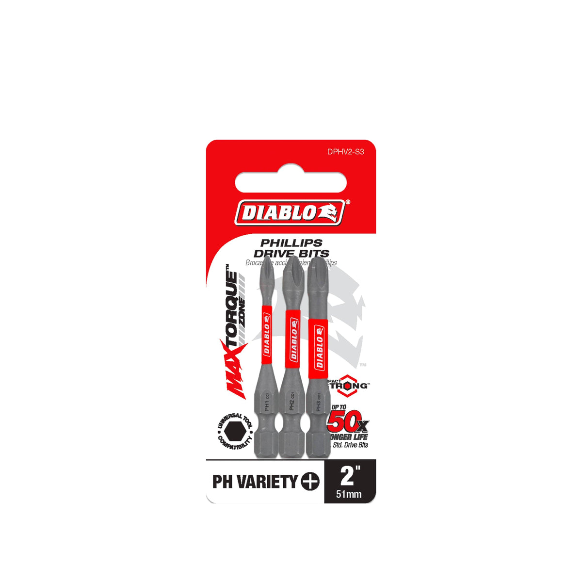 DPHV2-S3 2" Assorted Phillips Drive Bits (3-Piece)